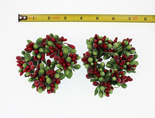 Raz Set of 2 3-Inch Beaded Berry Wreath Candlering Candle Ring Napkin Ring Christmas Red & Green (Variation: 3-inch Set of 2)