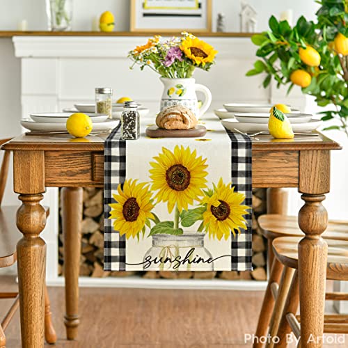 Artoid Mode Buffalo Plaid Sunflower Table Runner 13x72 Inch