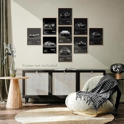 Vintage Racing Car Canvas Wall Art Prints 8x10 Inch 9-Piece Set