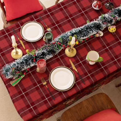 Softalker Christmas Rectangle Tablecloth 60 x 102 Inch, Red Checkered – Plaid Flower