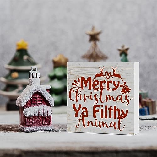 WRSUNT Home Alone Décor Winter Merry Christmas Ya Filthy Animal Wood Box Sign - Animal Variant, 5 x 5 Inches