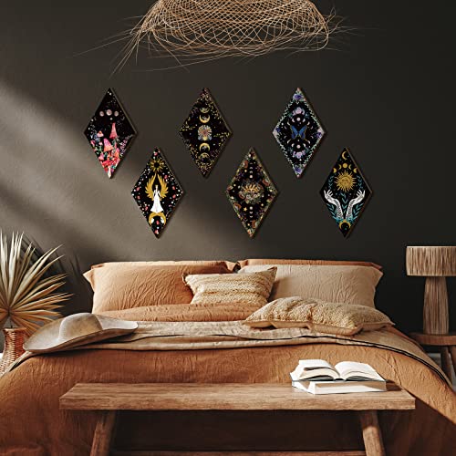 Moon Phase Wooden Wall Decor Set, Celestial Gothic Hanging Ornament Art
