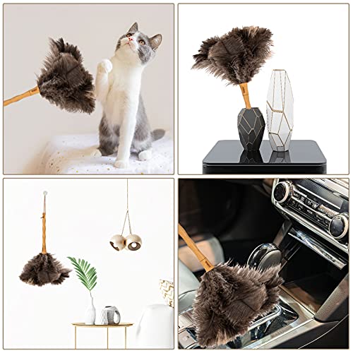 16-Inch Natural Ostrich Feather Duster with Wooden Handle for Cleaning