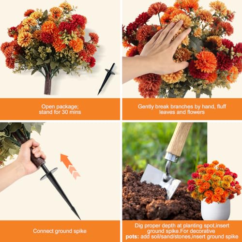 Artificial Chrysanthemum Topiary Bushes - UV Resistant Fall Decor, Set of 2