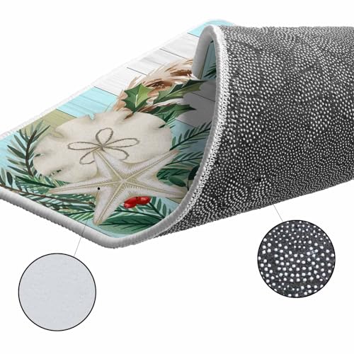 Carosoffe Coastal Christmas Kitchen Rugs 2 Pack, Non-Slip Absorbent Mat Set, 18x30 & 18x47 Inches, Seaside Holiday Decor
