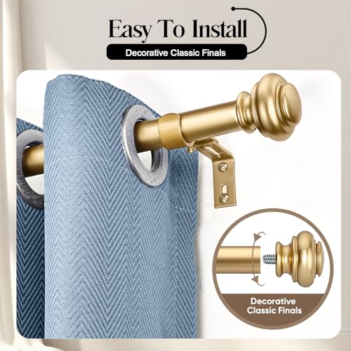Heavy Duty Gold Curtain Rod (28-48 Inches) - 1 Inch Adjustable Drapery Rod