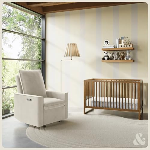 Power Nursery Glider Recliner with USB Charging and Stain-Resistant Ivory