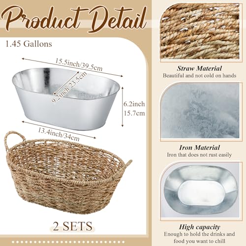Domensi Set of 2 Wicker-Exterior Ice Buckets, 3-Gallon Beverage Coolers