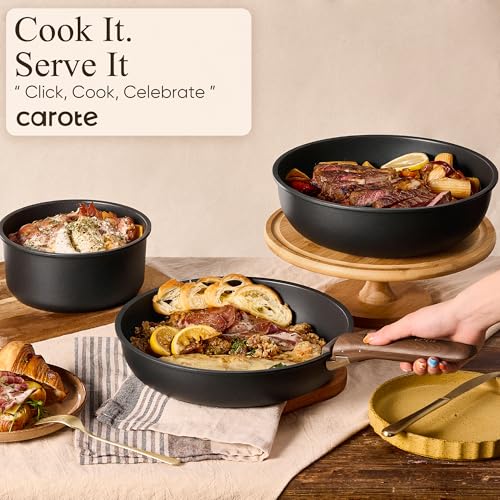19-Piece Nonstick Cookware Set with Detachable Handles & Lids - Black