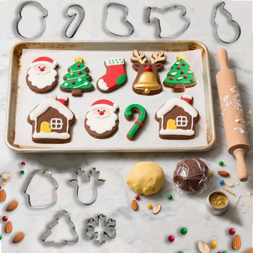 OHOME Christmas Cookie Cutters 9-Piece Set - Santa Snowman Candy Cane Shapes