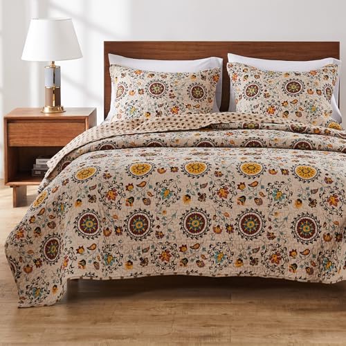 Andorra 100% Cotton Reversible Suzani Quilt Set, King Size