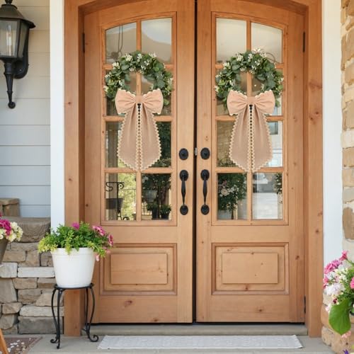 2 Pack Scalloped Wreath Sash Burlap Front Door Ribbon Bow for Porch