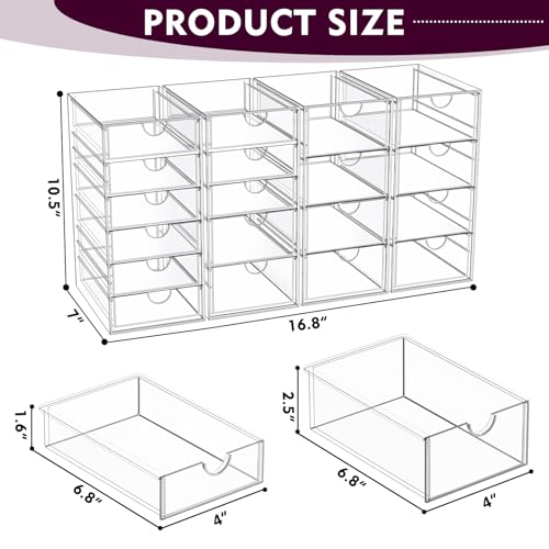 YFXCVSL 4 Pack Acrylic Makeup Organizer with 19 Drawers - Clear Storage Solution