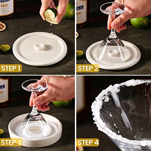 Cosnou 2-Piece Handmade Ceramic Margarita Salt Rimmer Set with Lid - Bar Drink Accessories