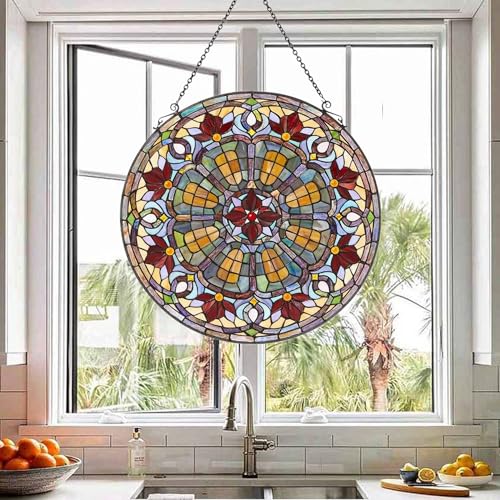 Stained Glass Window Panel - 24-Inch Multi Color Design