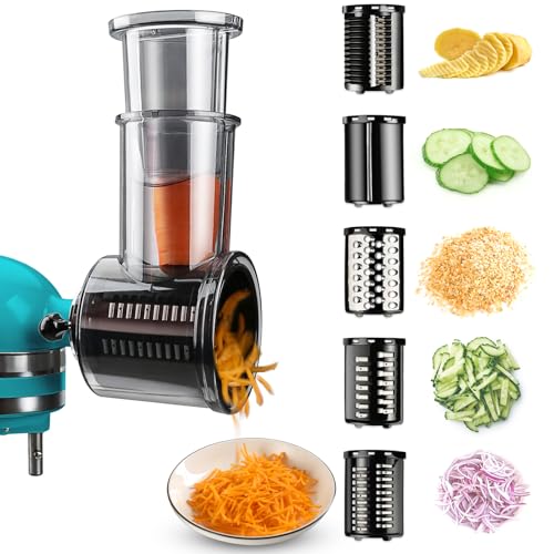 Vegetable Slicer and Shredder Attachment for Stand Mixers, 5 Stainless Blades