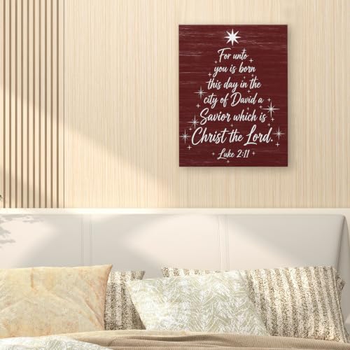WODMIS Christian Christmas Tree Wall Art Canvas 11x14 Framed Holiday Decor