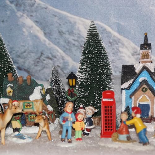 Set of 3 Miniature Red London Telephone Booths - Christmas Village Decor