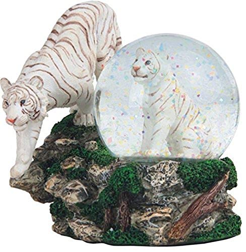 Two White Tigers Snow Globe Decorative Tabletop Figurine, 4.25 Inch