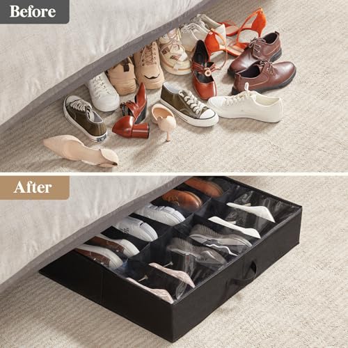 Under Bed Shoe Storage Organizer 2 Pack Low Profile Shoe Box Container