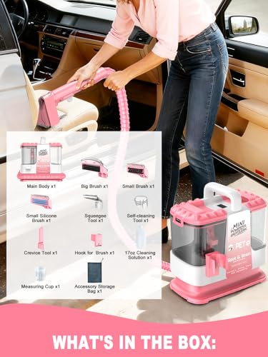 Pink Portable Carpet & Upholstery Cleaner Machine for Pets - Lightweight Deep Stain Remover