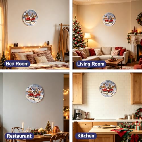 Peacoblue Christmas Wall Clock 12 inch Battery Operated – Frameless Silent Non-Ticking