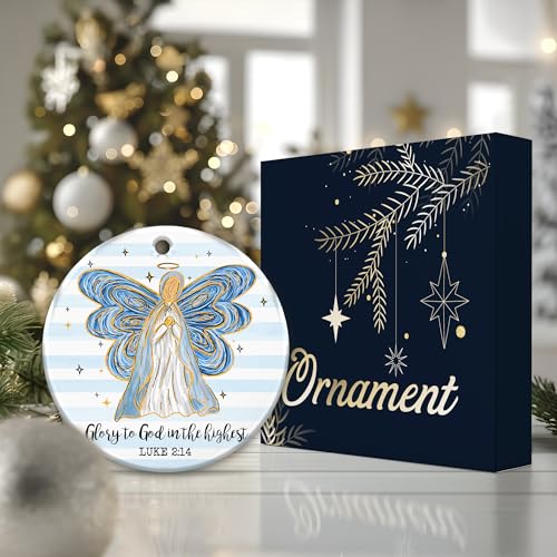 Christian Angel Christmas Ornament with Luke 2:14 Scripture - Religious Holiday Decor