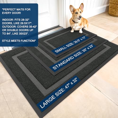 Heavy-Duty Front Door Mat - Low-Profile Rubber Entryway Doormat (29.5x17)