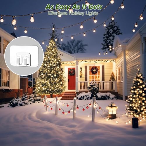 50-Pack Adhesive Outdoor String Light Hooks, Waterproof No-Drill Clips