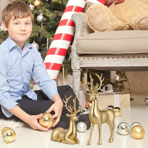 LIOOBO Golden Reindeer Figurines – Resin Elk Ornaments for Christmas Home Decor