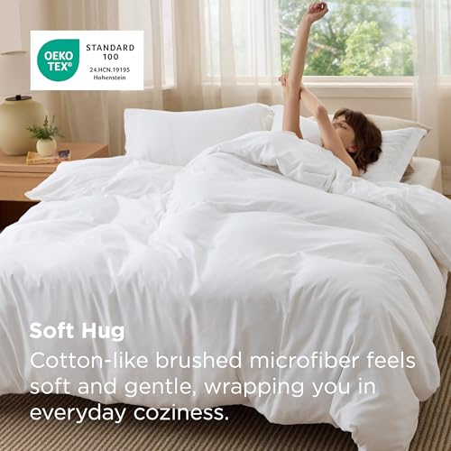 Bedsure White Duvet Cover Queen Size - Soft Microfiber Bedding Set
