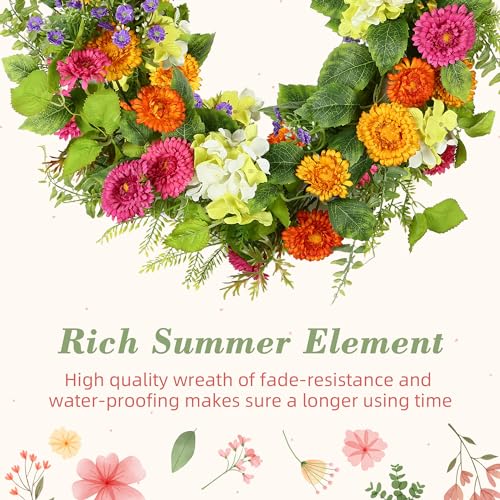 20-Inch Artificial Daisy and Tea Leaf Spring Wreath for Front Door