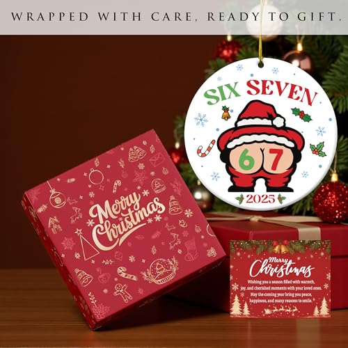 KATINAT Funny 6 7 Santa Christmas Ornament - Viral Meme Holiday Decor, Stocking Stuffer, Coworker Gift, Variation: Funny 67 Santa 2