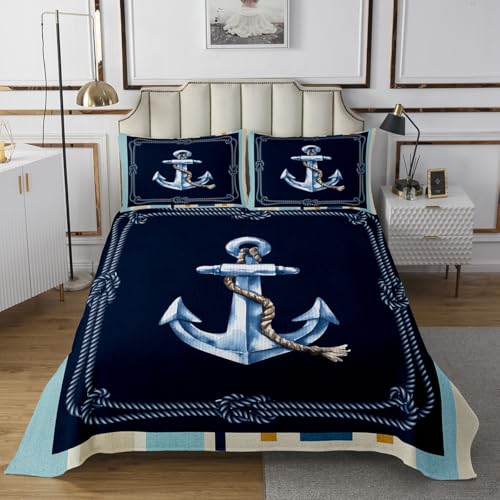 Feelyou Watercolor Anchor Ocean Twin Coverlet Set - Multi 41
