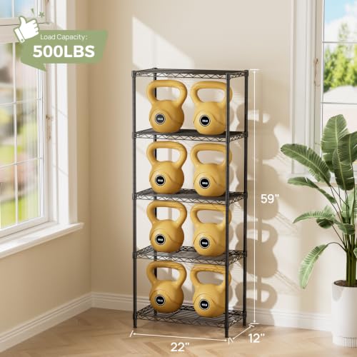 5-Tier Adjustable Metal Wire Storage Shelving Unit 22" W Black