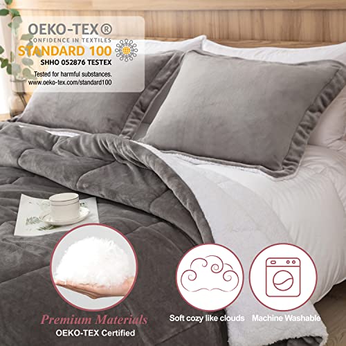 Ultra Soft Sherpa Comforter Set - Full Queen, 3 Piece Grey Bedding
