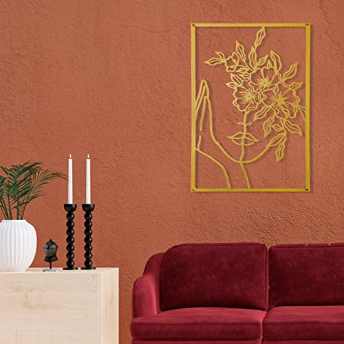 3-Piece Minimalist Gold Metal Wall Art, Floral Lady Silhouette Wall Decor