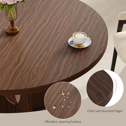 47-Inch Round Wooden Dining Table, Modern Pedestal Kitchen Table, Walnut