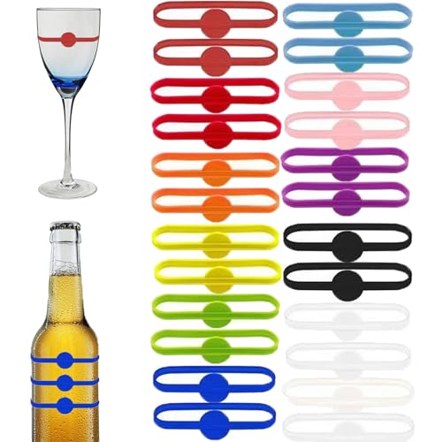 Stretchable Wine & Drink Markers 24pcs | Bottle, Glass & Mug Labels