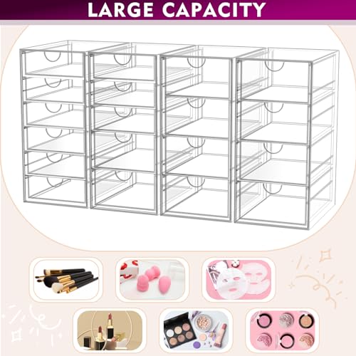 YFXCVSL 4 Pack Acrylic Makeup Organizer with 19 Drawers - Clear Storage Solution