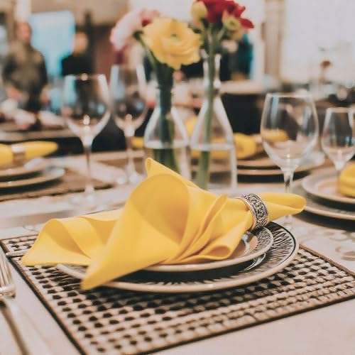 Yellow Cloth Napkins 17x17 Inch Set of 4, Washable Reusable Polyester