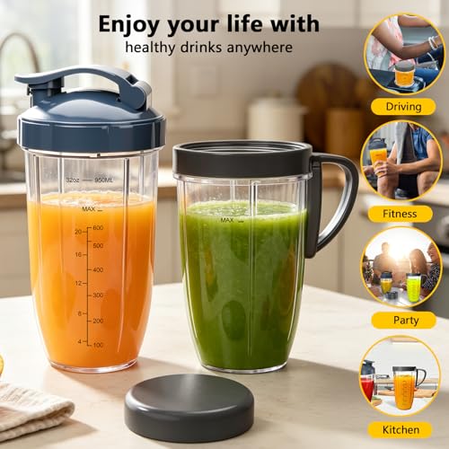 6-Piece Blender Accessory Set: 32oz & 24oz Cups with Extraction Blade & Lids