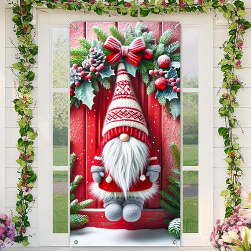 Christmas Gnome Door Cover 35x71in - BlissYard, Variation: Christmas Gnome#7