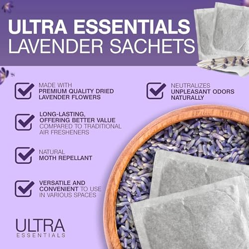 Natural Lavender Sachet Bags for Closets and Drawers, 6 Pack