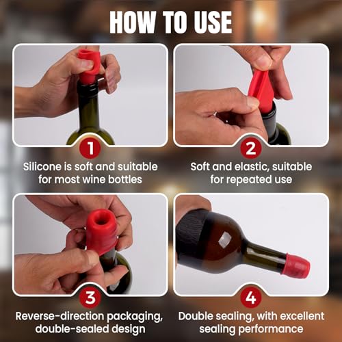 Silicone Wine Bottle Stoppers, Reusable Air-Tight Seal for Wine and Champagne