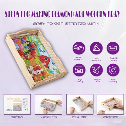EWJRNSF Diamond Art Kits for Adults Wooden Serving Tray with Handles – DIY Tray Kit (D Farmhouse CB NEW)