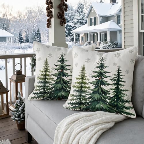 18x18 Inch Winter Christmas Pillow Covers Set of 2 - Forest Green Holiday Decor