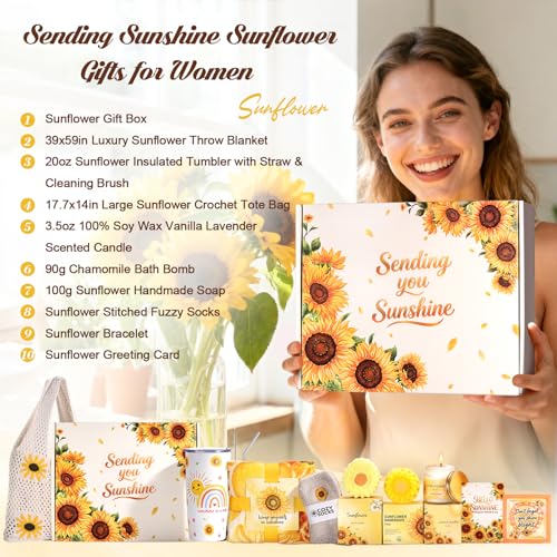 Sunflower Gift Set Tote Bag and Self-Care Gift Box for Women - Birthday, Mom, Wife, Friend