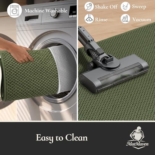 24" x 36" Dirt Trapper Door Mat, Non-Slip Washable Entrance Rug, Green