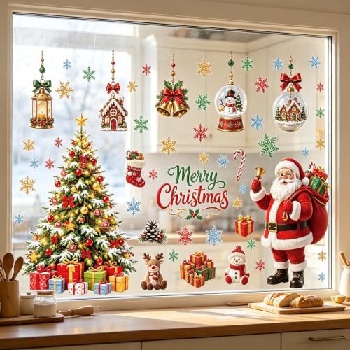 Large Santa Claus Christmas Window Clings - Reusable Holiday Decor